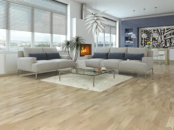 Puulattia - Tammi 3-sauvainen lamelliparketti, valkoinen mattalakk