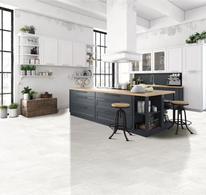 Meltex luksusvinyylilattia 7,5 mm, harmaa mustalla saumalla