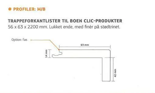 Boen trappeforkant Profil M/B - 56x63x2200 mm.