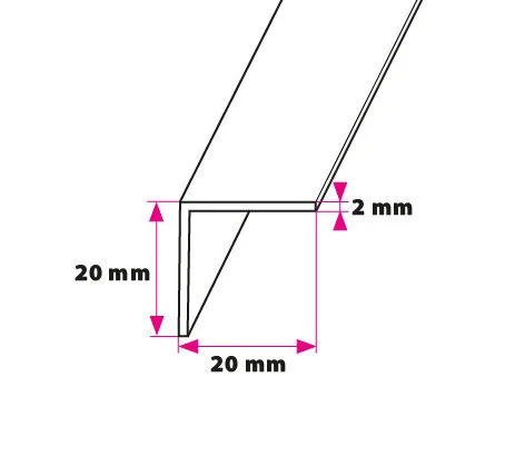 Vinkelprofil, 20x20 mm. u/huller
