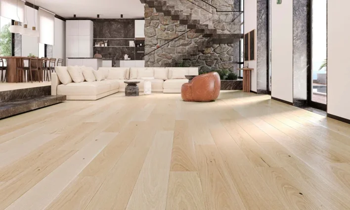 Puulattia - Tammilankku, luonnollinen, harjattu valkoinen mattalakk