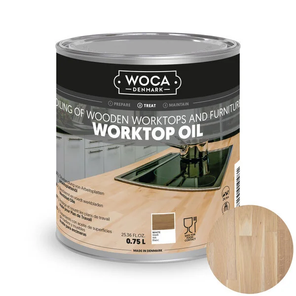 WOCA, Worktop Oil, Valkoinen - 0,75 litraa